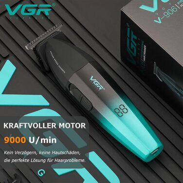 Професійна машинка для стрижки VGR 906 Fresh Fade, 9000 об/хв, бездротовий тример для бороди та волосся з DLC T-лезом, USB зарядка, зелена