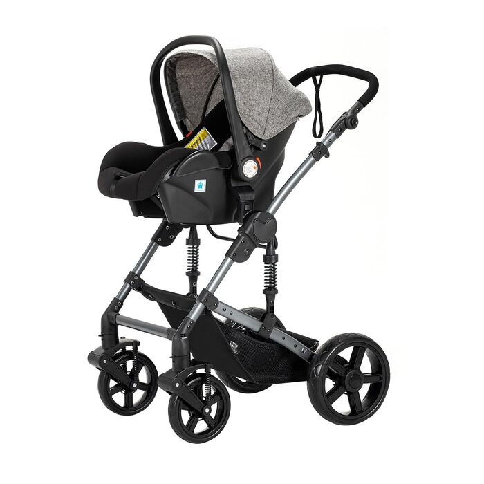 Дитяча коляска 3 в 1, Buggy з двома реверсивними ручками, алюмінієвий каркас, комбінована коляска 3 в 1, комплект, складна конструкція (588 Grey)