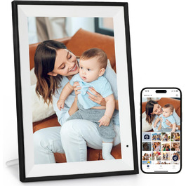 Цифровий фоторамка WiFi 10.1 дюйма, IPS HD сенсорний екран, 32GB, автоматичне обертання, миттєве завантаження фотографій, чорний