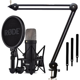 Студійний конденсаторний мікрофон Rode NT1 Signature Black з мікрофонним тримачем keepdrum MS138, чорний