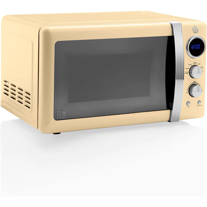 Мікрохвильова піч Swan Retro SM22030CNEU 20 л, 800 Вт, 5 режимів, розморожування, таймер 60 хв, вінтажний дизайн, кремова, дзеркальні дверцята