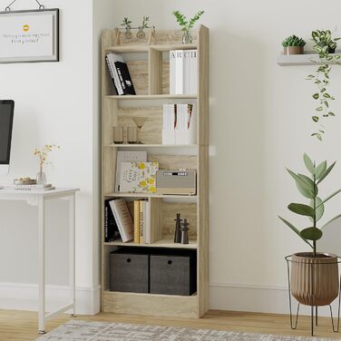 Стильний стелаж для книг Hzuaneri з 6 секціями, білий (Eichenbeige), 24 x 60 x 170 см | Для вітальні, офісу, спальні
