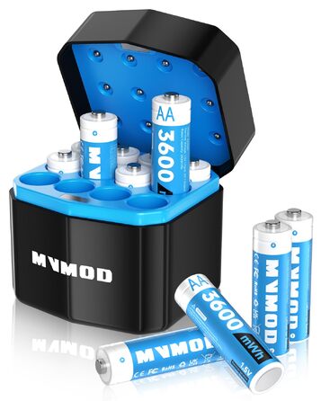 Набір акумуляторів AA Ni-MH 1.5V 3600mWh (12 шт.) з зарядним пристроєм та кейсом для зберігання, синій