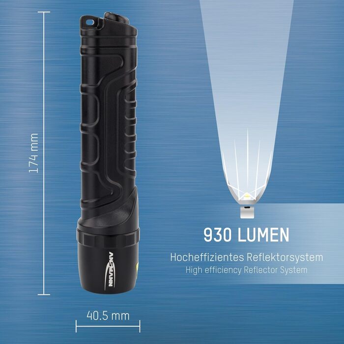 LED ліхтар ANSMANN M900P, 930 лм, IP67, для кемпінгу та майстерні, з батарейками AA