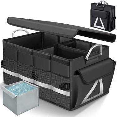 Органайзер у багажник автомобіля WINHUNT, складаний органайзер з водонепроникною сумкою та кількома відділеннями для SUV, седана, вантажівки, 66 л, чорний