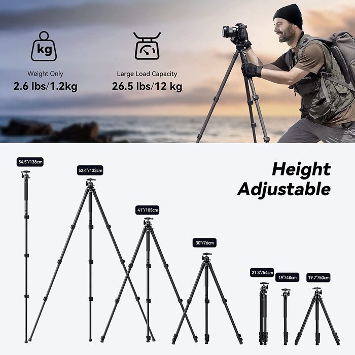 SMALLRIG Легкий компактний штатив з вуглецевого волокна з моноподом, 360° кульова голівка, швидкознімна платформа, навантаження до 12 кг – 4060