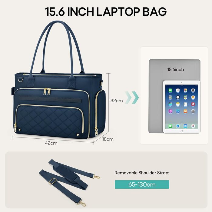 Жіноча сумка для вчителів RAINSMORE: велика сумка для ноутбука 15.6 дюймів, офісна сумка (Синя)