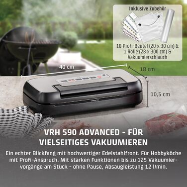 Вакууматор CASO advanced Pro VRH 590 з функцією CASOTEK Liquid, подвійним швом та набором пакетів, професійний