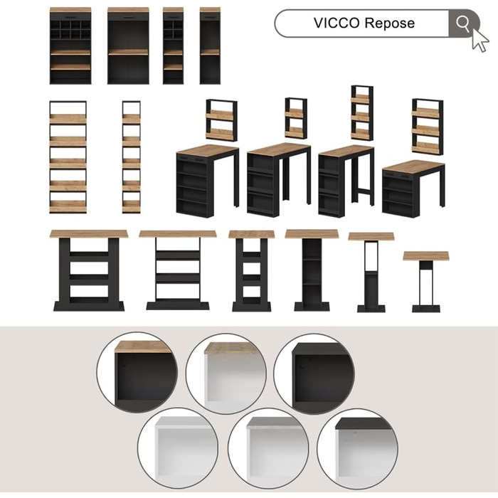Набір барної стільниці Vicco Repose, 75x75 см, антрацит/білий + 2 барні стільці, регульована висота
