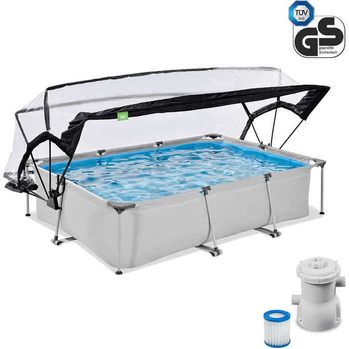 Дитячий каркасний басейн EXIT Toys Soft Grey 300x200x65 см з фільтром і багатофункціональним чохлом, прямокутний, сірий