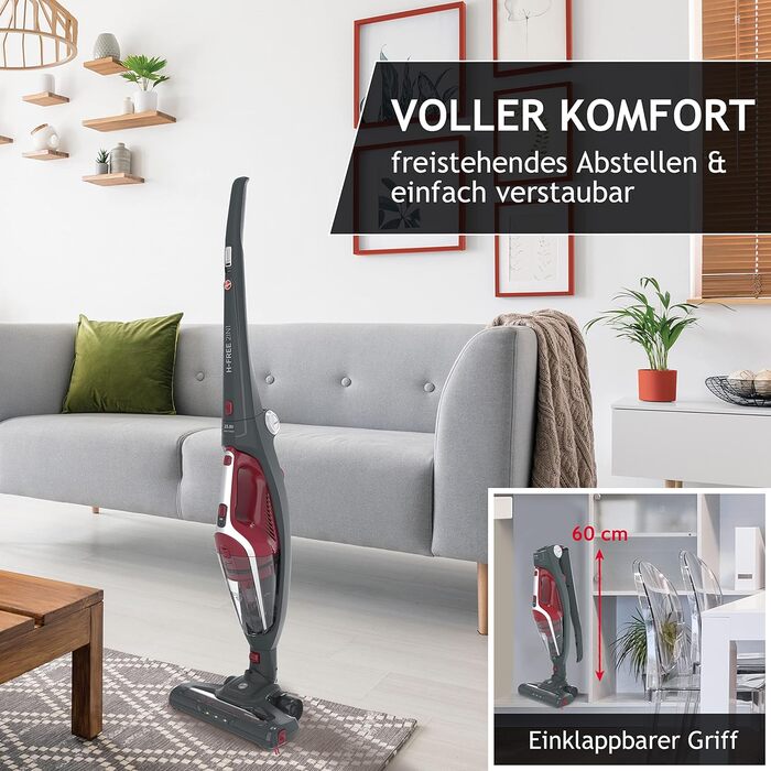 Бездротовий пилосос Hoover HF21F25 2-в-1 з акумулятором, ручний та вертикальний, 45 хв автономної роботи, LED-підсвітка, паркування, складана ручка, насадка для щілин та щітка для пилу, без мішка