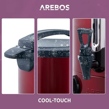 Електричний глінтвейнер Arebos 950 Вт | Дозатор гарячих напоїв | 8,8 л | з піддоном, краном, термостатом та захистом від перегріву | Регулювання температури 30-110°C | Червоний