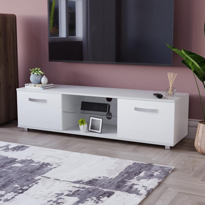 ТВ-тумба Vida Designs Cosmo, ДСП, біла, 140 см, з LED-підсвіткою