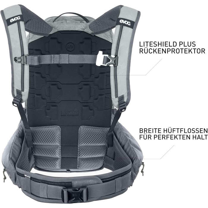 Рюкзак EVOC TRAIL PRO 16л L/XL з захистом спини LITESHIELD PLUS, для трейлрайдингу та перегонів, стінгрей/карбоновий сірий, легкий, з широкими поясними лямками і відділенням для питної системи 3л