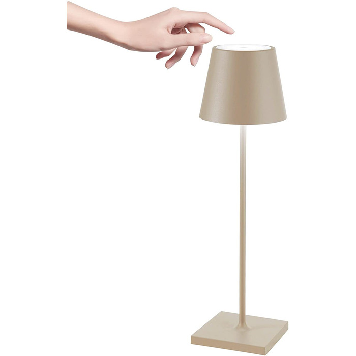 Zafferano Poldina Pro бездротова LED-настільна лампа, сенсорний димер, акумуляторна, IP65, алюміній, 38 см, для дому та вулиці, пісочний колір