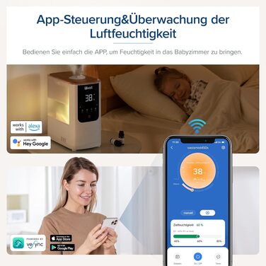 Levoit Зволожувач повітря Smart для великих приміщень 4.5 л, теплий/холодний пар, 550 мл/год, нічник, автовимкнення, білий