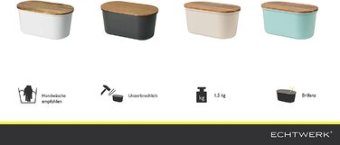 Хлібниця ECHTWERK FRESH з кришкою та дошкою з акації, бірюзова, 37x22x17 см, для 1 кг хліба