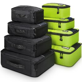 Набір органайзерів для подорожей Mossio Packwürfel для валізи та рюкзака, 8 шт, преміум-якість, ультралегкі пакувальні куби (Зелений/Чорний)