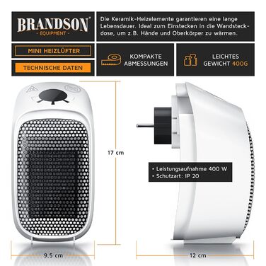 Керамічний обігрівач Brandson з термостатом, цифровим дисплеєм та захистом від перегріву, 400Вт, для ванної та спальні