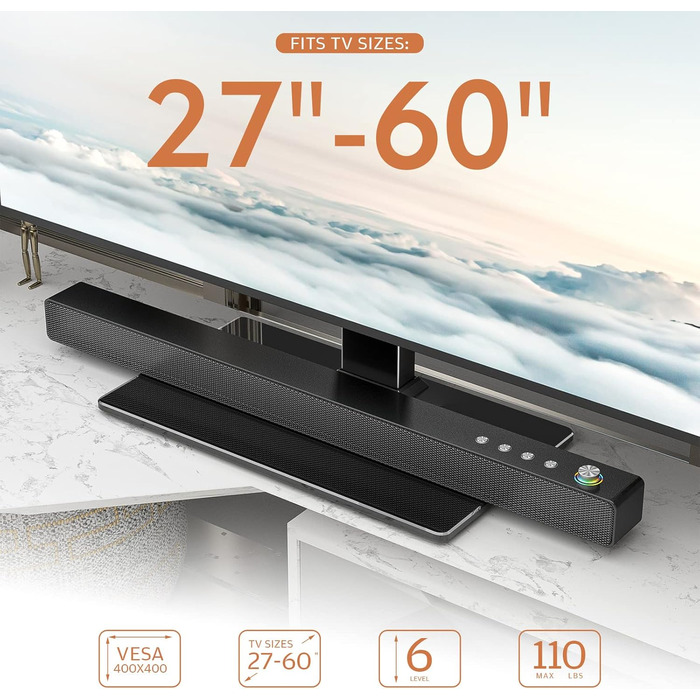 Універсальна підставка для телевізора 27-55" LCD/LED, 9 рівнів регулювання висоти, загартоване скло, кабель-менеджмент, VESA 400x400, HT08B-001
