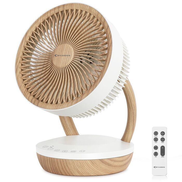 Вентилятор настільний MYCARBON FS05-DC: тихий, 8 швидкостей, 1850 м³/год, ECO-режим, 3D-циркуляція повітря для спальні 30м², таймер 8 год