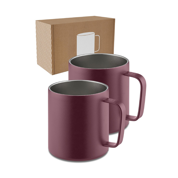 Набір термокубків LAMBDA COFFEE з ручкою, нержавіюча сталь, 2x360 мл, двостінна ізоляція для кави та чаю, для кемпінгу та outdoor (Колір: Brave Red)