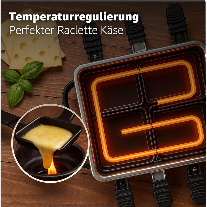 Набір для раклету 8er Raclette – гриль для столу з пательнями та скребком, антипригарна гриль-пластина та кам'яна пластина, прямокутна форма