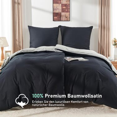Комплект постільної білизни з 100% бавовни, 4-предметний, 135x200 см, колір антрацит та сірий