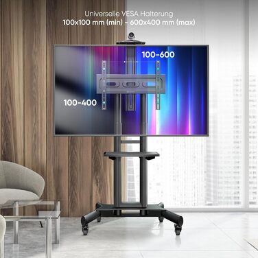 Професійна пересувна TV стійка ONKRON TS1551-B для телевізорів 40-70 дюймів, до 45,5 кг, регульована висота, VESA 600x400, чорна