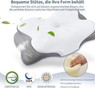 Подушка для шиї з піни Memory Foam: ергономічна підтримка, зняття болю, дихаючий чохол для сну на боці, спині та животі