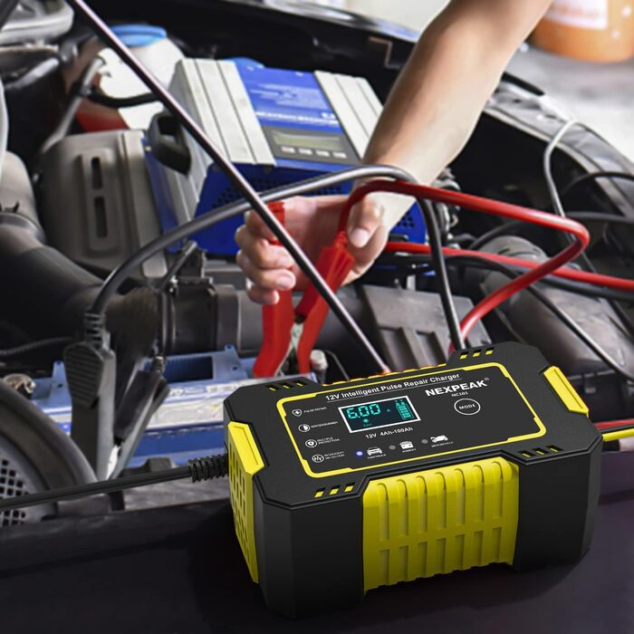 Зарядний пристрій для акумулятора 12V 6A - Smart автоматичний заряд для авто, вантажівки, мотоцикла, газонокосарки, човна, морських акумуляторів з температурною компенсацією