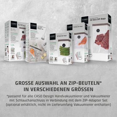 Акумуляторний вакууматор CASO Vacu OneTouch Eco-Set з 3 скляними контейнерами, 10 ZIP-пакетами та стікерами Food Manager, чорний