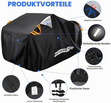 Водонепроникний чохол для квадроцикла NEVERLAND ATV (XXXL, 256x110x120 см) з оксфордської тканини 210D, захисний покрив від пилу, дощу та UV-променів, чорний