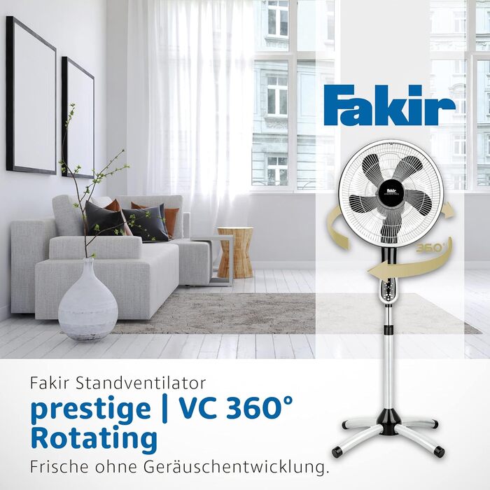 Підлоговий вентилятор Fakir Prestige VC 360° з пультом, таймером, 3 швидкостями, регулюванням висоти 126-149 см, 55 Вт, сріблясто-темно-сірий