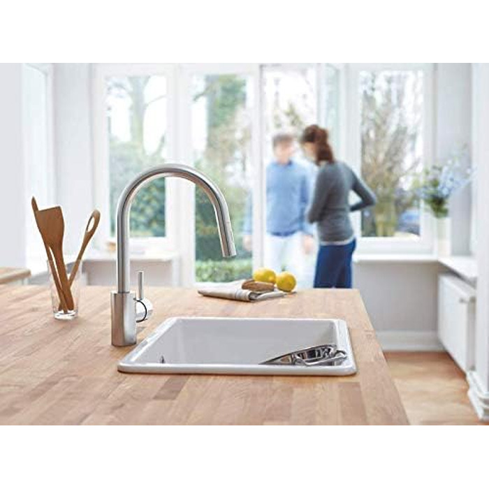 Змішувач кухонний GROHE Concetto Supersteel 31483DC2 з висувним душем, поворотний 360°, економія води, нержавіюча сталь