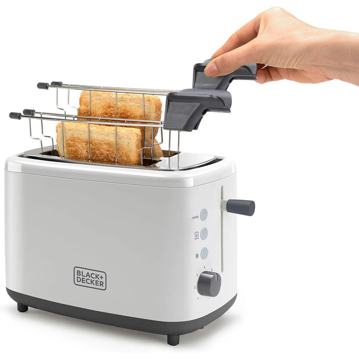 Тостер Black+Decker BXTOA820E, 820Вт, 2 широкі відділення, 7 режимів, підставка для булочок, білий