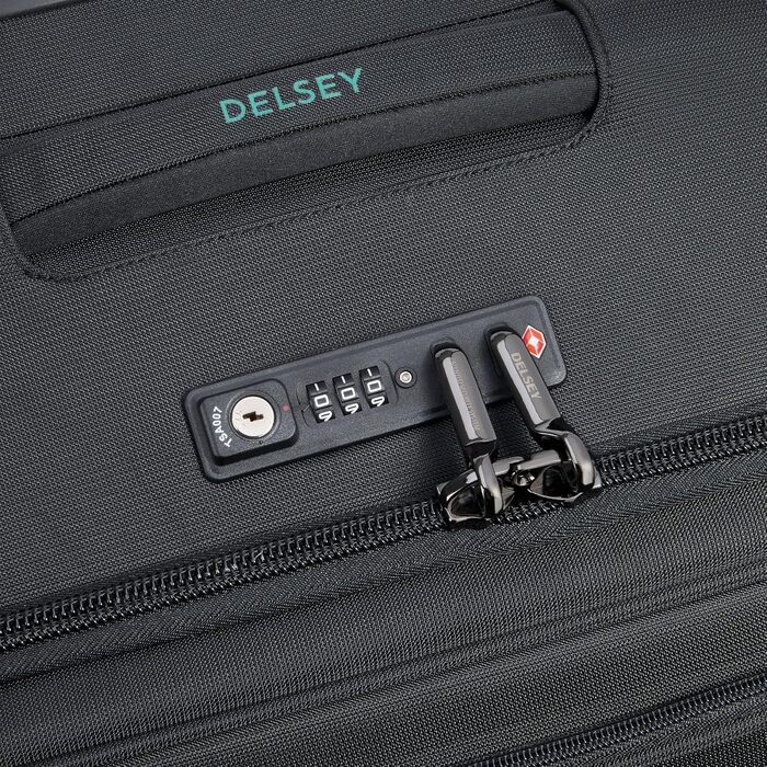 Велика м’яка валіза DELSEY PARIS Helium DLX 84 л, чорна, розсувна, 71×45×33 см