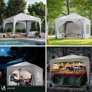 VOUNOT® Альтанка 3x3м з боковинами та мішками для вантажу, розкладна водонепроникна альтанка для саду та вечірок, біла, у сумці