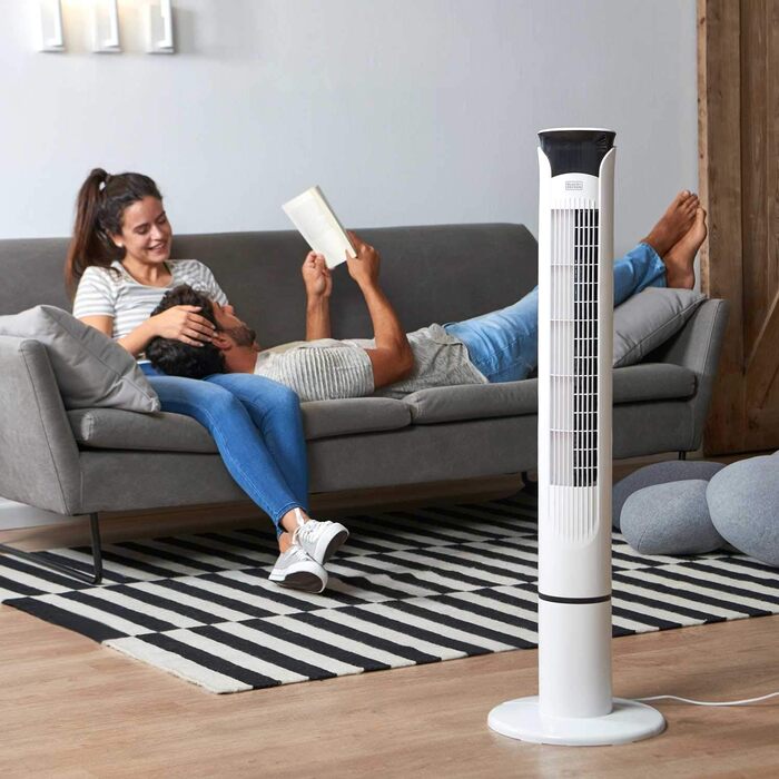 Турмовентилятор Black+Decker BXEFT49E, 45 Вт, пластик, з пультом, 102 см, білий
