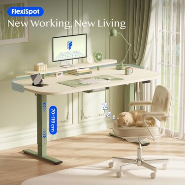 Електричний регульований стіл FLEXISPOT з двома двигунами, 160x80 см, зелено-білий, з пам'яттю та кабельною системою