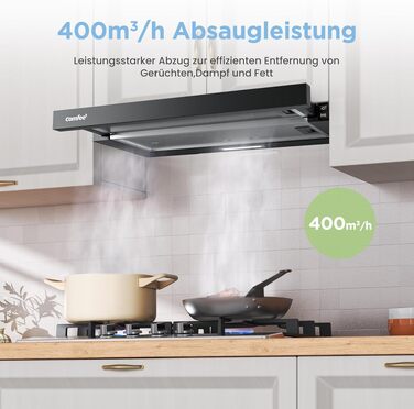 Витяжка кухонна COMFEE' CHL03M21S вбудована телескопічна, 60 см, 400 м³/год, режим рециркуляції та відведення, срібляста