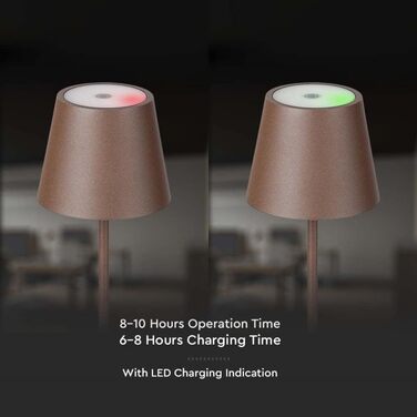Настільна LED-лампа V-TAC з димером, сенсорним керуванням, акумуляторна, IP54, тепле біле світло 3000K, для дому та вулиці, 4400 мАг, коричнева