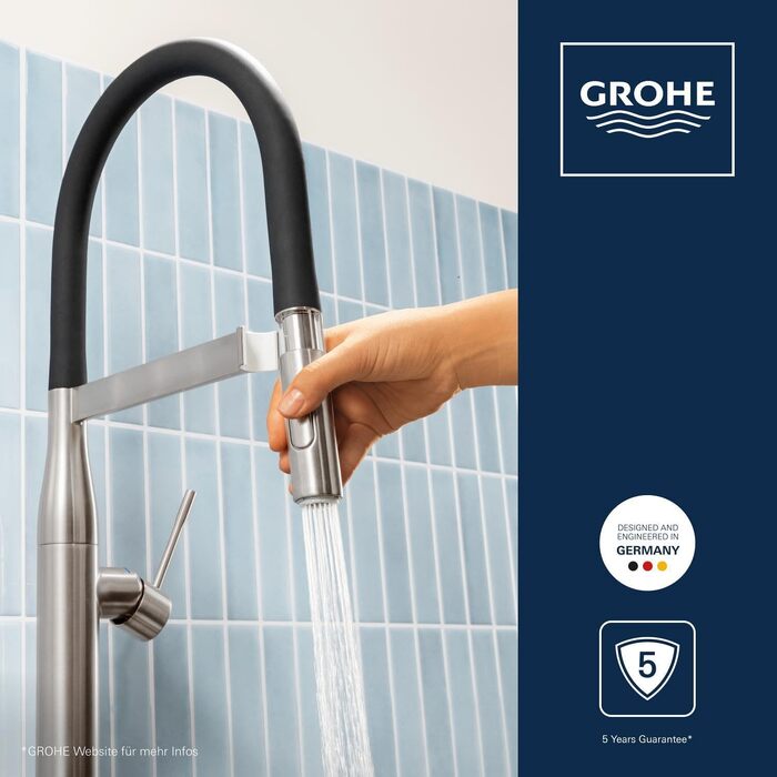 Змішувач кухонний GROHE Essence SuperSteel з висувним душем та магнітним кріпленням 30294000