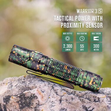 Ліхтарик тактичний OLIGHT Warrior 3S, 2300 люмен, 5 режимів, USB-зарядка, з датчиком відстані, водонепроникний IPX8, для кемпінгу, туризму, пошуку, синій