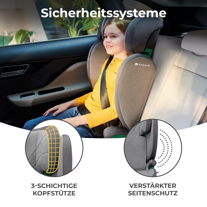 Дитяче автокрісло Kinderkraft JUNIOR FIX2 I-SIZE 15-36 кг, Isofix, група 2/3, 100-150 см, регульована спинка та підголівник, сірий