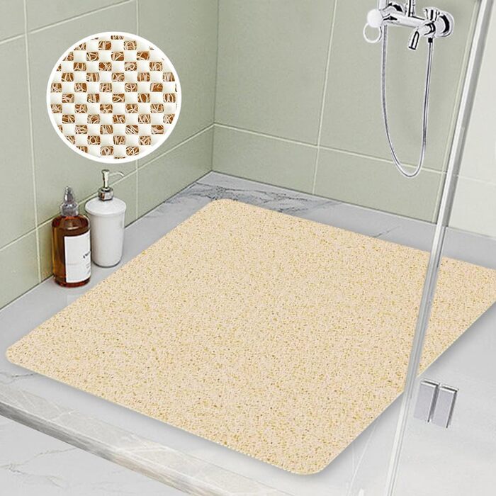 Протиковзкий душовий килимок 80x80 см, бежевий, масажний, швидковисихаючий, з отворами для зливу, PVC люфа, для ванної та вологих зон