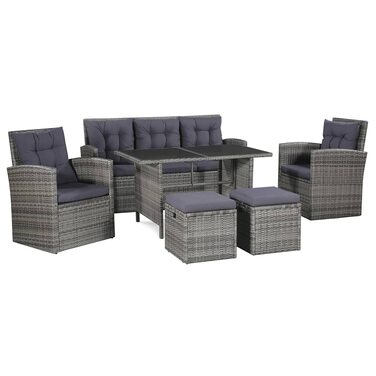 Комплект садових меблів Garten-Lounge (6 предметів) з подушками, поліротанг, сірий