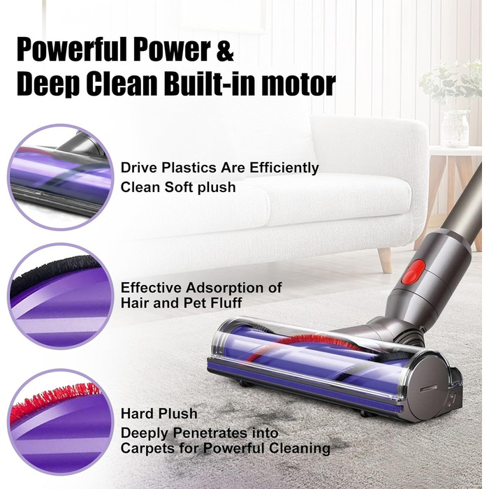 Насадка-щітка Odashen з турбіною для підлоги для пилососа Dyson V7/V8/V10/V11/V15, моторизована насадка, заміна 967483-04