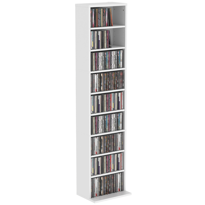 Стелаж для CD/DVD, 9 рівнів, вузька підставка з 6 регульованими полицями, на 260 дисків, білий