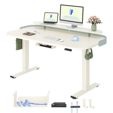 Електричний регульований стіл FLEXISPOT з двома двигунами, 160x80 см, білий. Ергономічний офісний стіл з пам'яттю та кабельною організацією